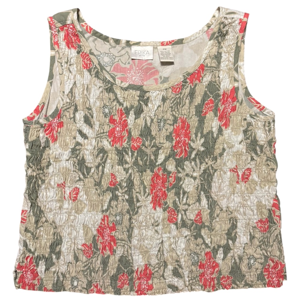 Smocked tropical print picnic top, petite medium